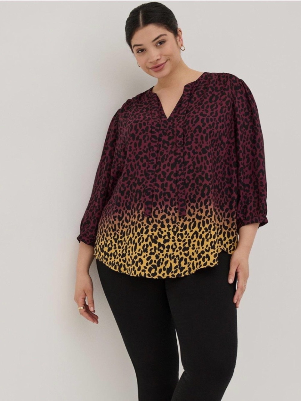 Torrid Leopard Animal Print Ombre Georgette Bow Tie Blouse